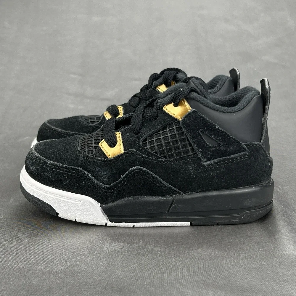 Nike Air Jordan 4 Retro Shoe 308500-032 Black White Gold Royalty Baby Toddler 7C
